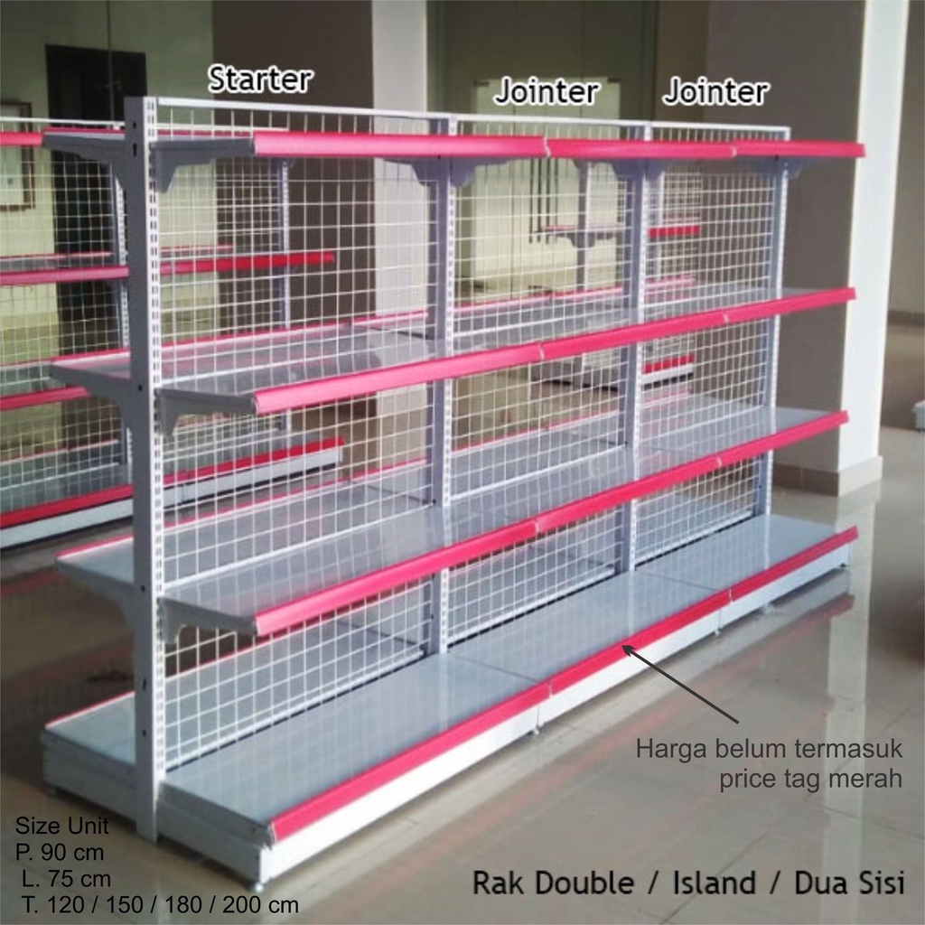 Rak Minimarket Standar Double - Rak Island Gondola - Rak Dua Sisi Untuk Tengah