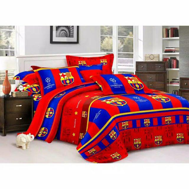 Sprei Motif Barcelona 3d Set 180x200 - Seprei Barcelona 3 Dimensi Plus Sarung Guling Bantal