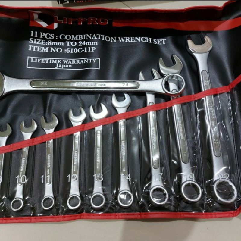 LIPPRO KUNCI RING PAS SET 11 PCS 8 - 24 MM COMBINATION WRENCH LIPRO 11PCS 8 24MM