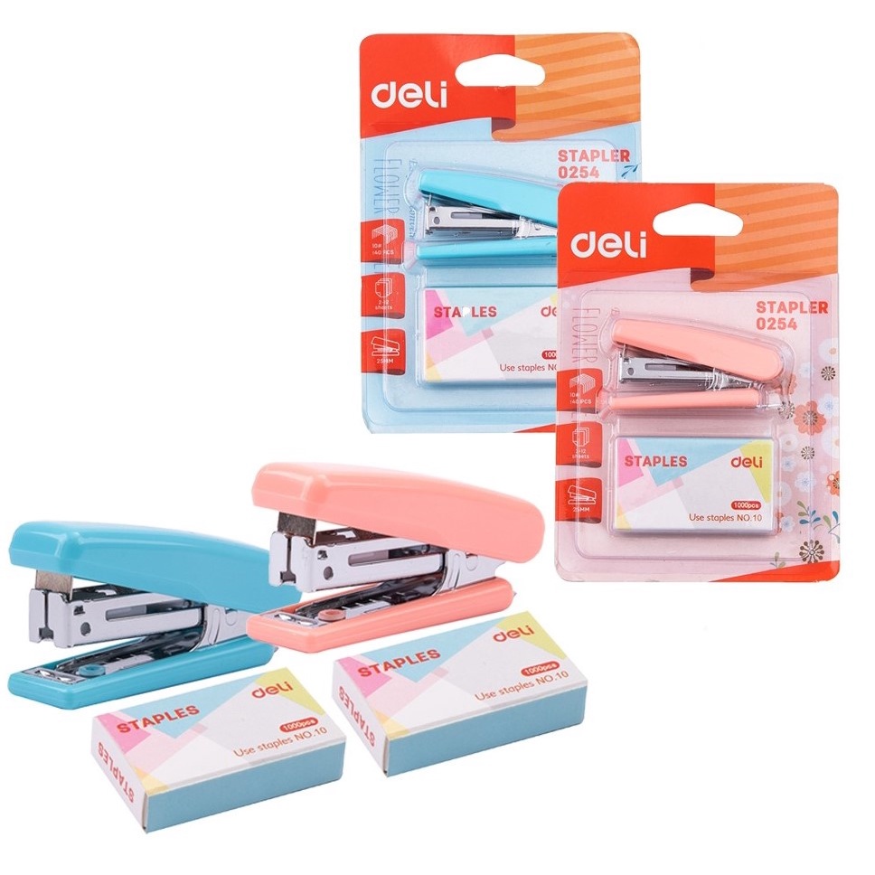 

STAPLER STAPLES MINI SET DELI 0254 LUCU WARNA WARNI KECIL STAPLER POCKET