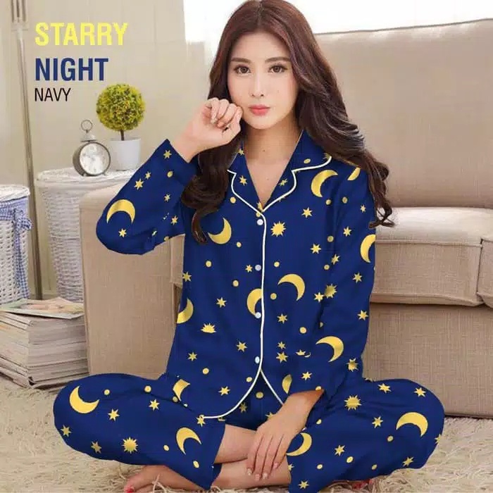 PIYAMA WANITA LENGAN PANJANG / BAJU TIDUR WANITA MOTIF DAUN PP