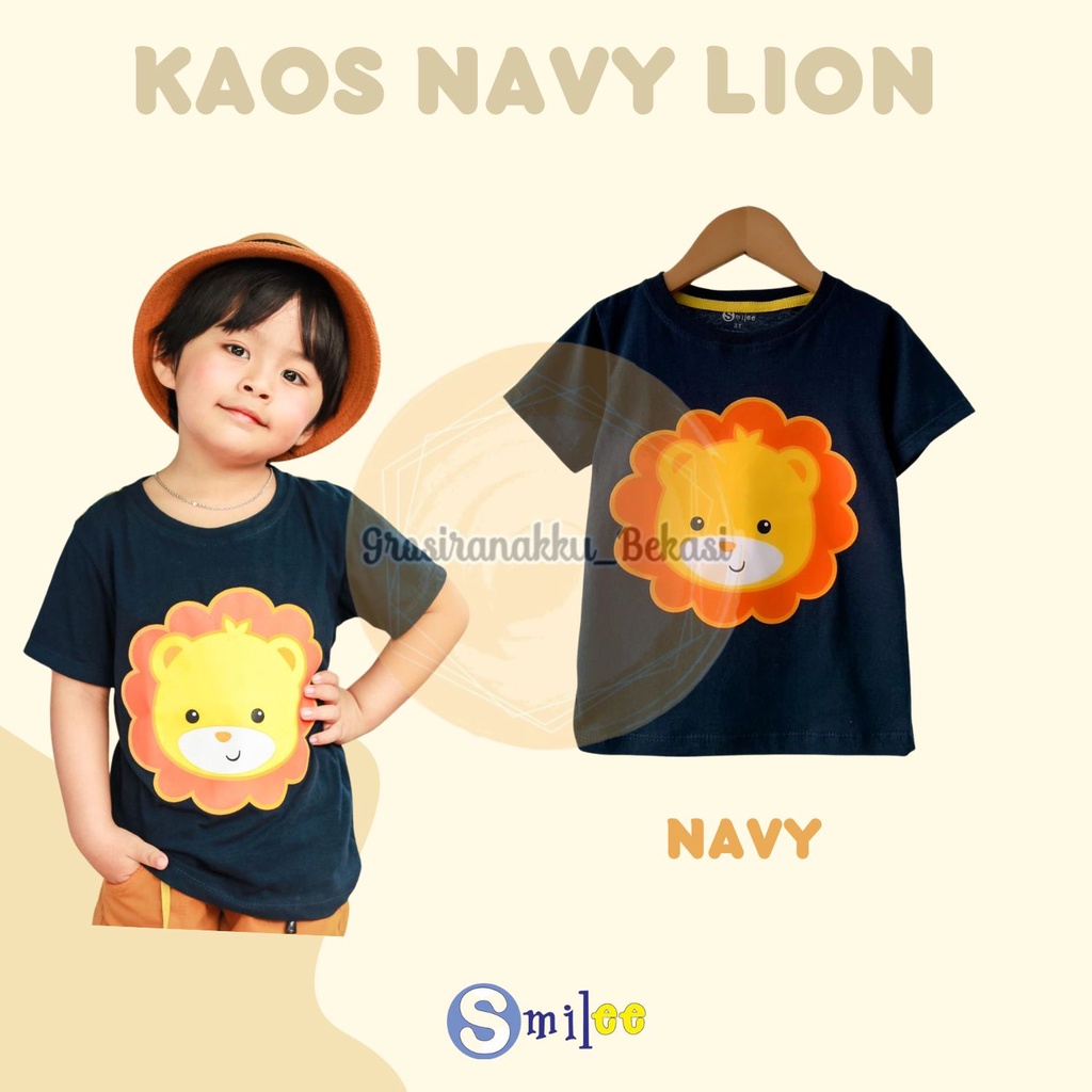 Kaos Anak Cowok Smilee Murah Navy Lion Size 1-5Tahun