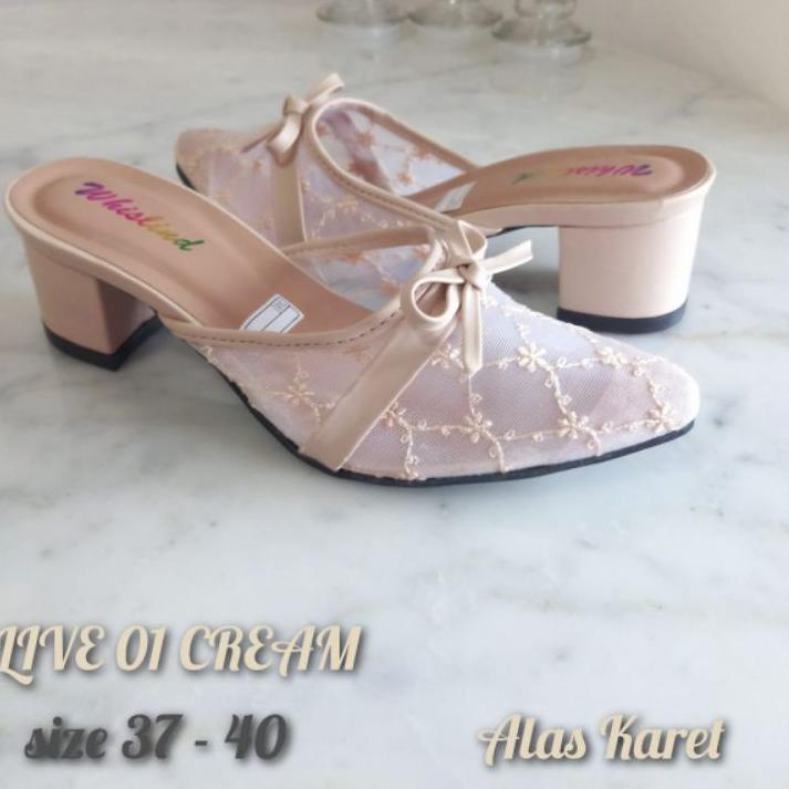 Bagus Dipakai.. WHISLIND - SENDAL HELLS WANITA SLOP 5 CM BROKAT PITA SOL KARET | SENDAL PESTA SENDAL