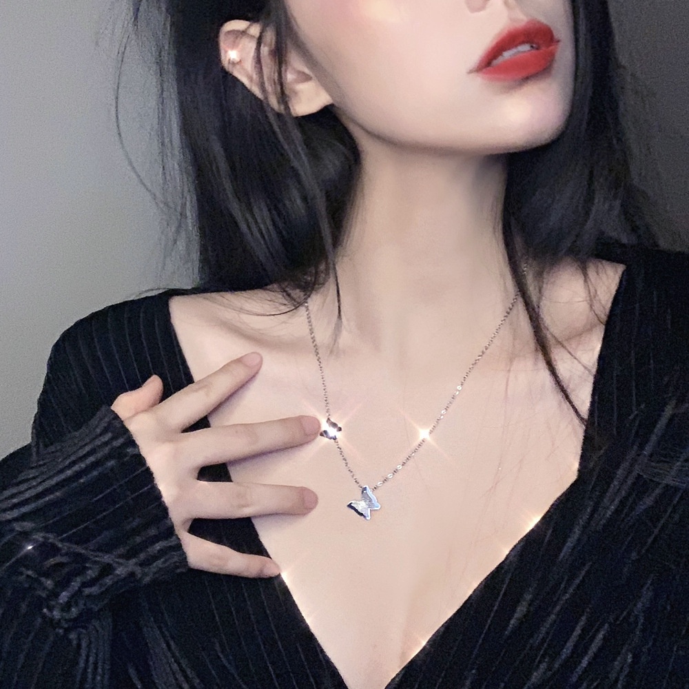 Butterfly double layer twin tali tebal kombinasi kalung chocker kalung Harajuku peralatan gadis