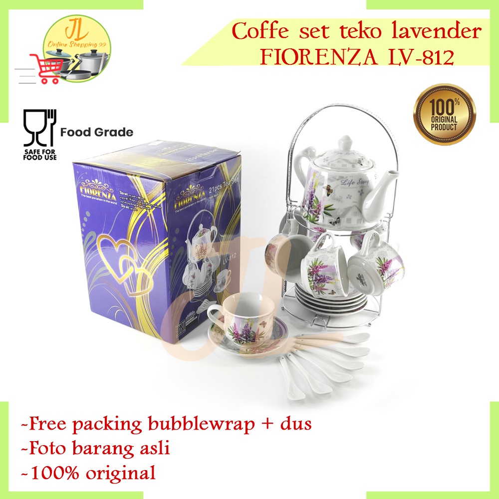 Cangkir teh kopi set teko motif lavender cantik FIORENZA LV-812 / tea set