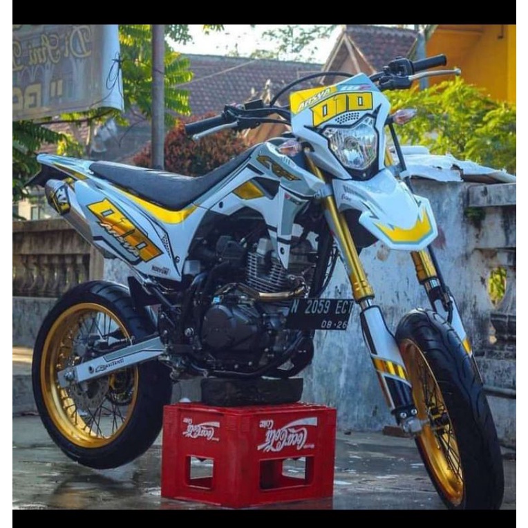 DECAL STICKER CRF150, D-TRACKER,KLX BF 150 PUTIH  SIMPLE BODY CUSTOM(Kombinasi gold)