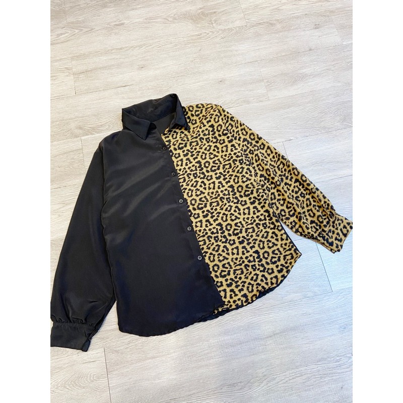 kemeja twotone tutul / K8550 /kemeja kombinasi leopard