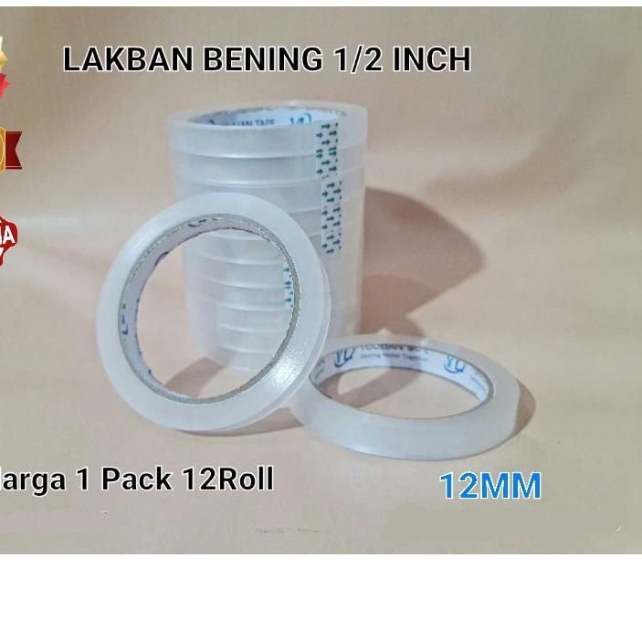

Lakban Bening 1/2inch 90Y isi 12pcs24mm 90Y (isi 6pcs )/Isolasi bening 12mm 90y (isi 12pcs),24mm 90Y (isi 6pcs) ,.