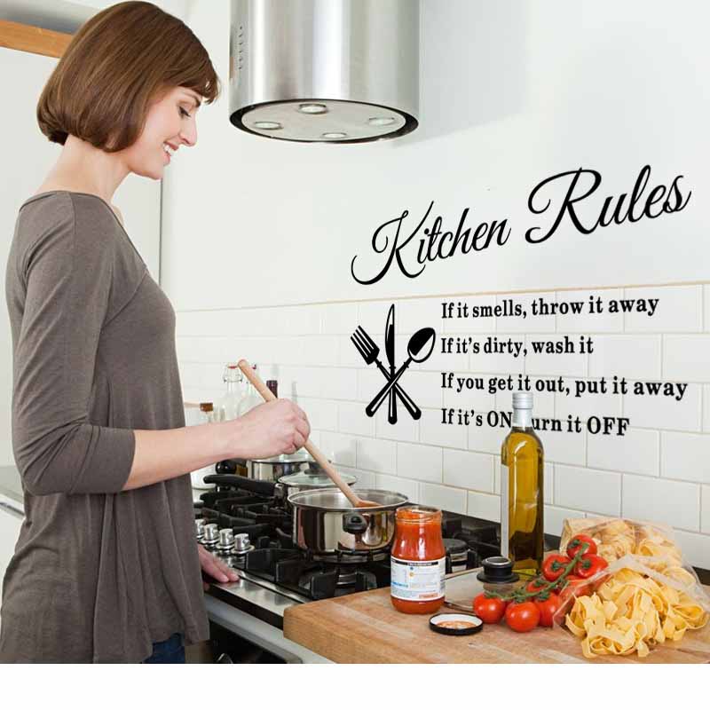 Stiker Dinding Decal Desain Tulisan Kitchen Rules Bahan Pvc Vinyl Dapat Dicopot