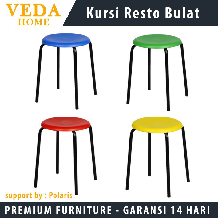 Kursi Bakso Kaki Besi Stainless Bulat / Bangku Baso Susun Kursi Cafe Resto Warung Dudukan Plastik