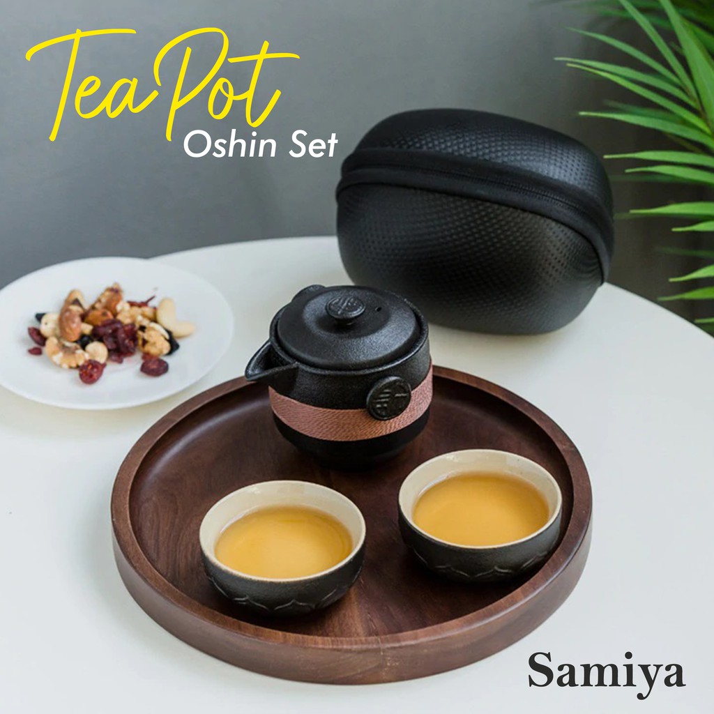 teko teh oshin portable travel / japanese teapot cup set black / coffee tea pot set oshin ceramic