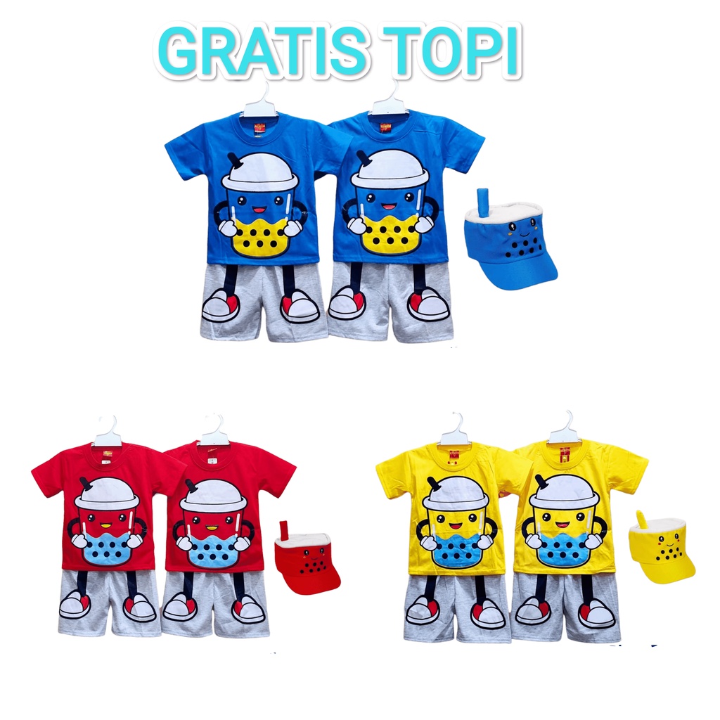 setelan baju anak boba 1 set free topi dapat topi / baju anak boba