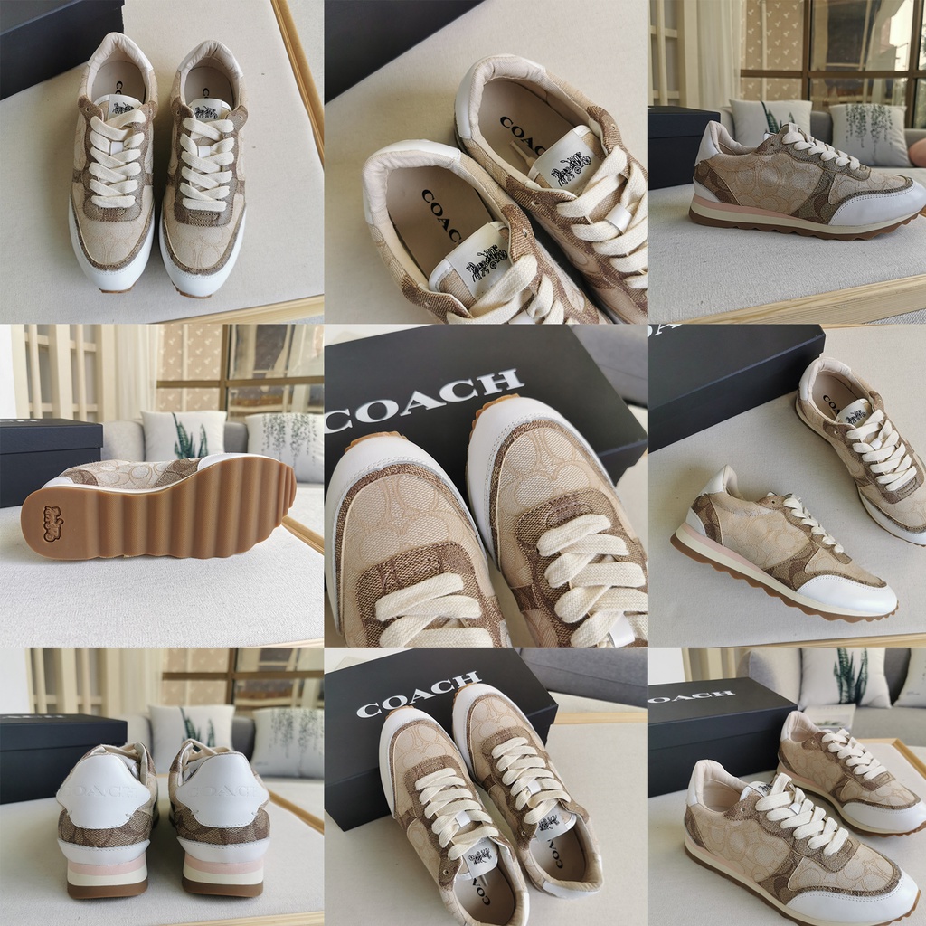 (SameDay Grab) Cowhide + canvas material coach Ladies casual shoes sports shoes