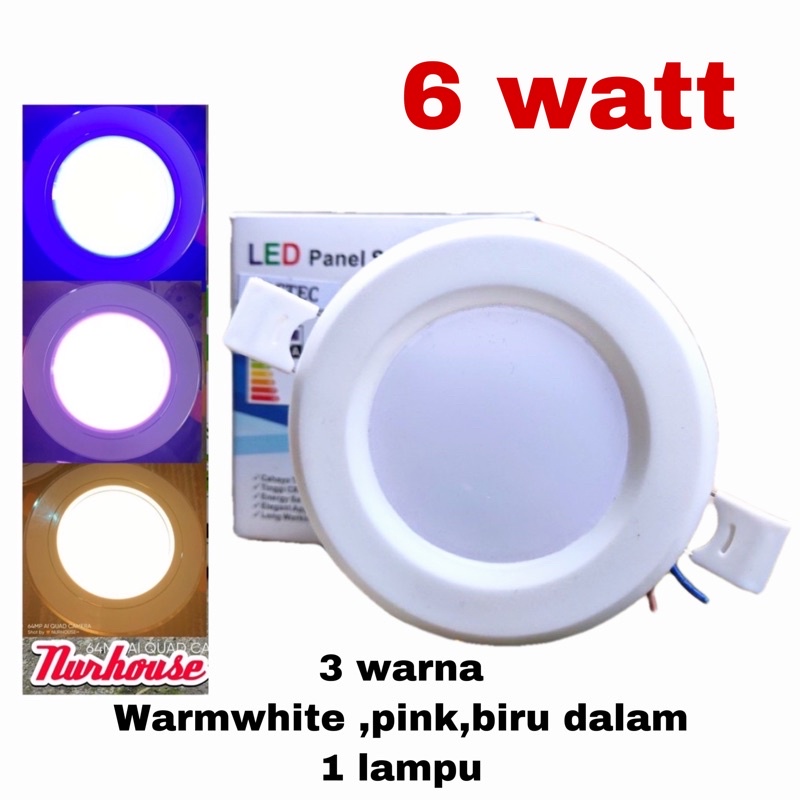 downlight 3 warna biru warmwhite pink 6 watt