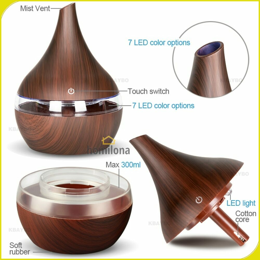 Humidifier Diffuser Aromaterapi LED 7 Color Koleksi Motif Kayu Wood Grain Pelembab Udara  Essential Oil Aromatherapy