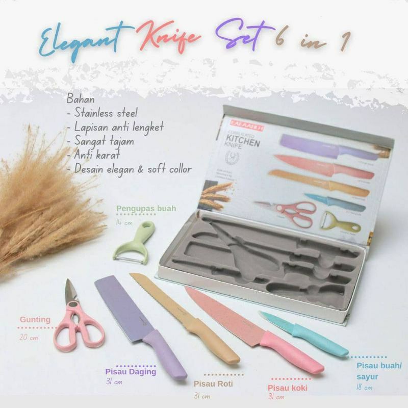 

PISAU SET MACARON TERBARU 6 IN 1 PISAU DAPUR SET WARNA