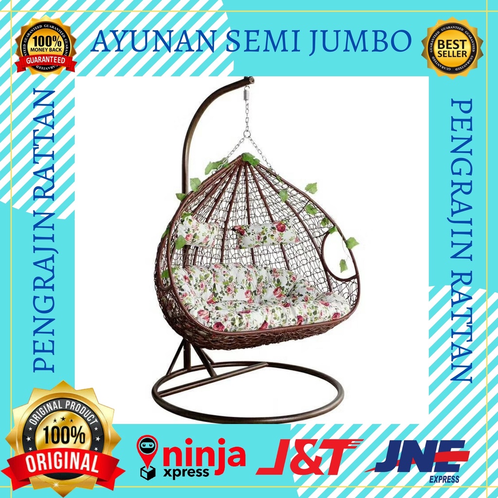 Ayunan Kursi Rotan Gantung Goyang Semi Jumbo Anyaman Rotan Sintetis Anak Dewasa Malas Santai Tidur T