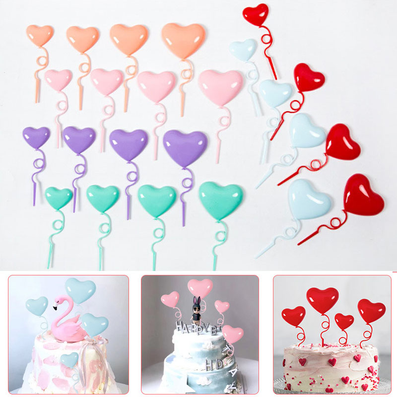 4pcs / Set Topper Kue Bentuk Balon Hati Untuk Dekorasi Ulang Tahun / Pernikahan / Valentine