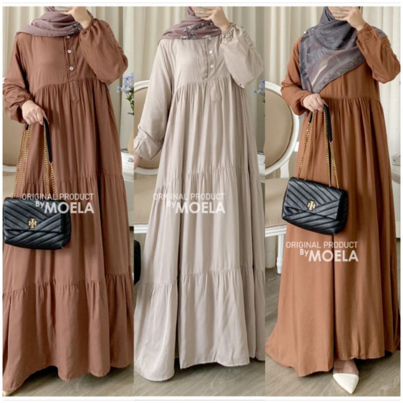 Tale Mesi Dress Maxy Gamis Polos Cream Katun Rayon Rempel Ld 110 Jumbo Fit XXL Busui Kancing Aktif B