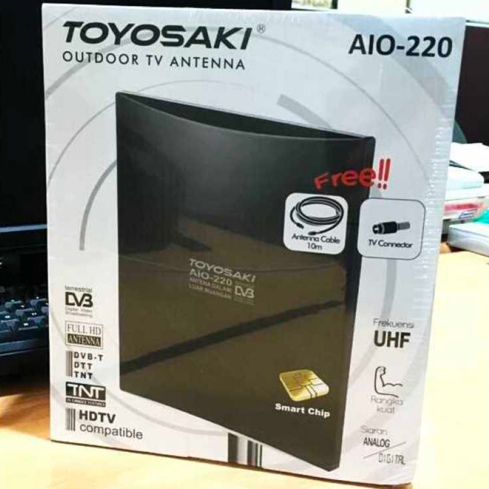 Antena tv digital Toyosaki AIO-220 AW antena luar antena dalam plus kabel 10M untuk set top box STB