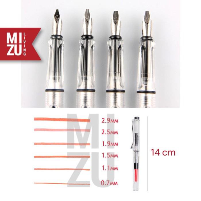 

kaligrafi-perlengkapan- mizu italico calligraphy parallel fountain pen italic stainless nib - clear