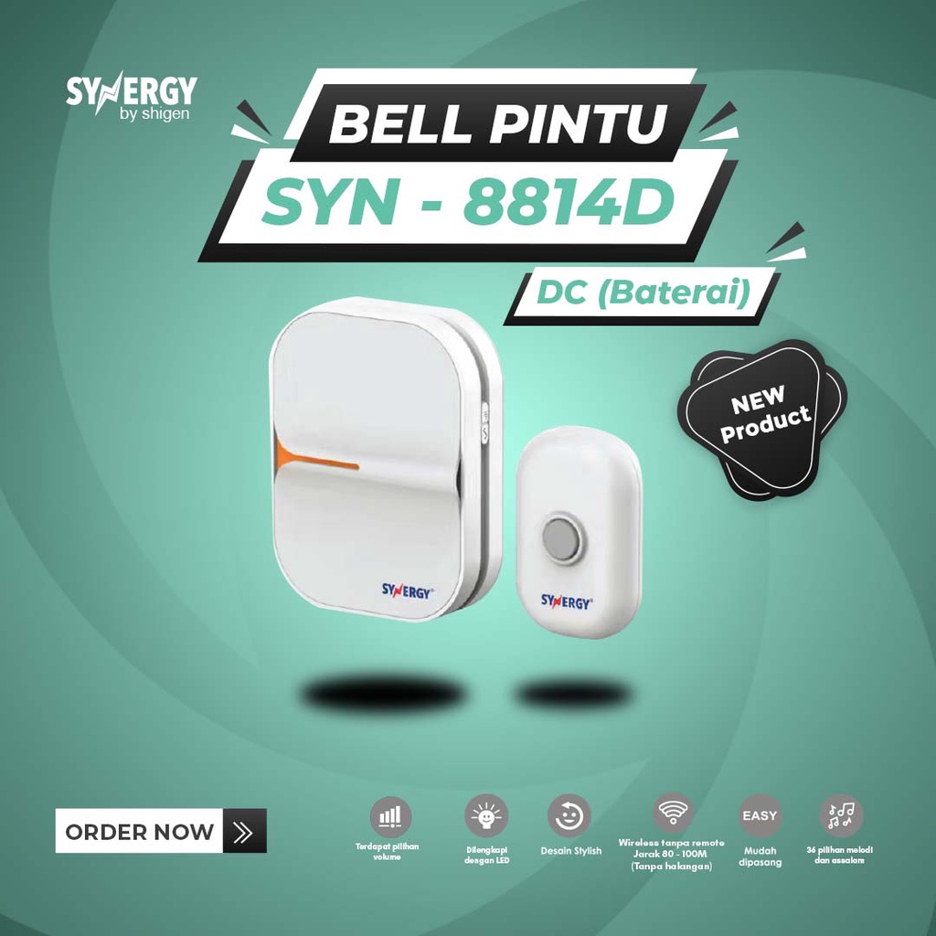 Bel Pintu/DoorBell Wireless SYNERGY by Shigen Tanpa Kabel SYN-8814D/DC