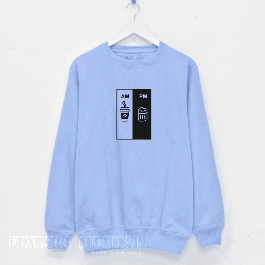 FenishaStore AM PM sweater crewneck Oversize Wanita Size M,L,XL,XXL Bisa Bayar Ditempat COD