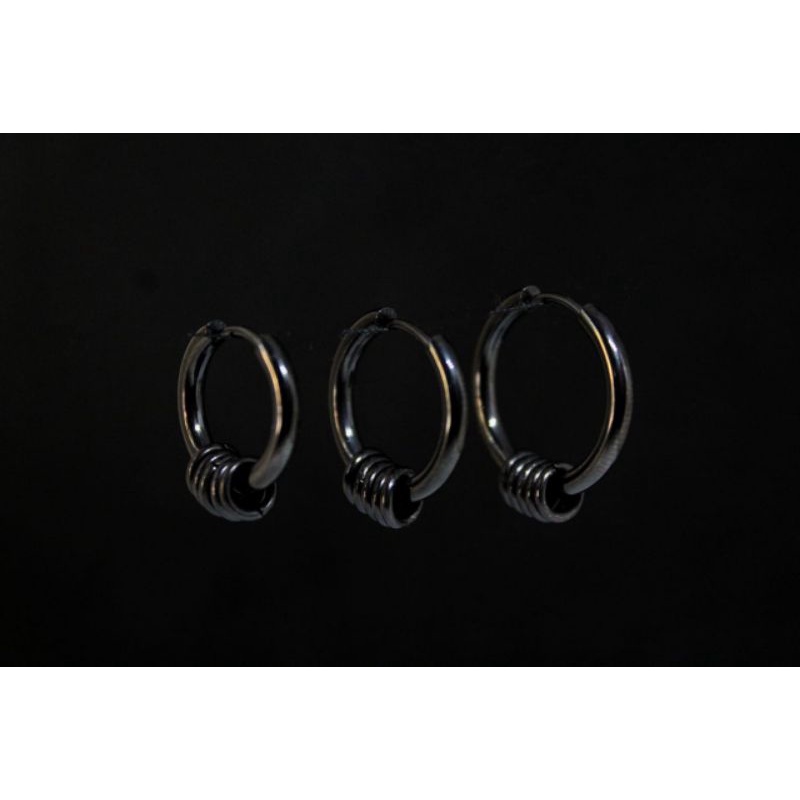 Anting Hoop Black Multi Ring Mewah Untuk Pria / Anting Hoop Keren