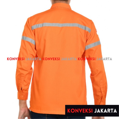 Baju Wearpack Kemeja Safety K3 Proyek Tambang Lengan Panjang  - Pakaian Seragam Werpak Kerja Atasan Scotlite Lapangan Warna Orange Pria Wanita