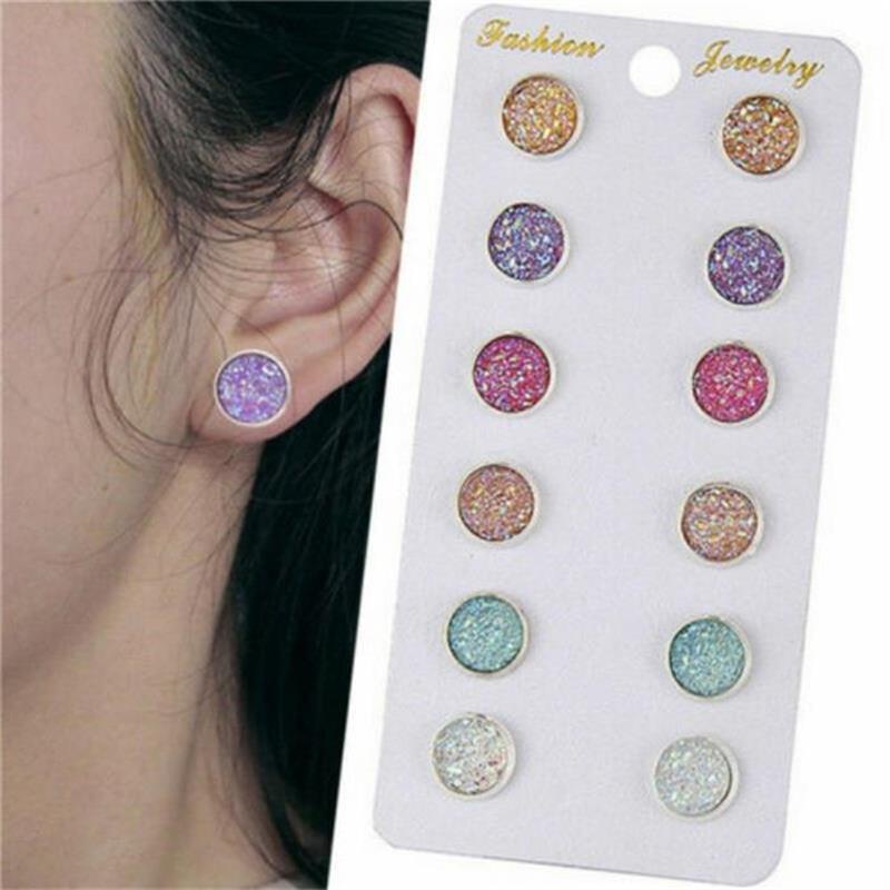 6 / 18 / 36 Pasang Anting Stud Mutiara Berlian Imitasi Bentuk Hati Bintang Bahan Logam Gaya Korea Untuk Wanita