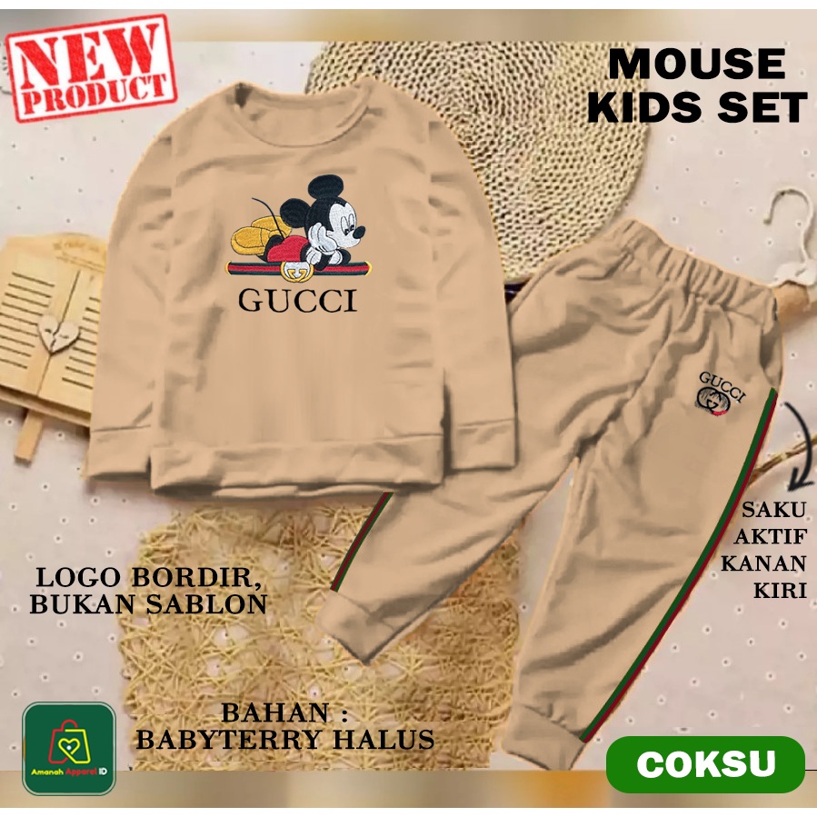 Baju Setelan Pakaian Olahraga Anak MOUSE KIDS Bordir Bahan Babyterry Premium Laki-Laki Perempuan Unisex / 21438