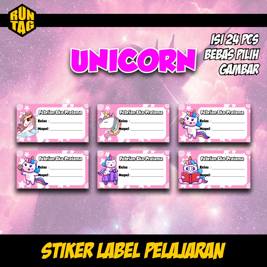 

stiker label mata pelajaran buku sekolah custom unicorn