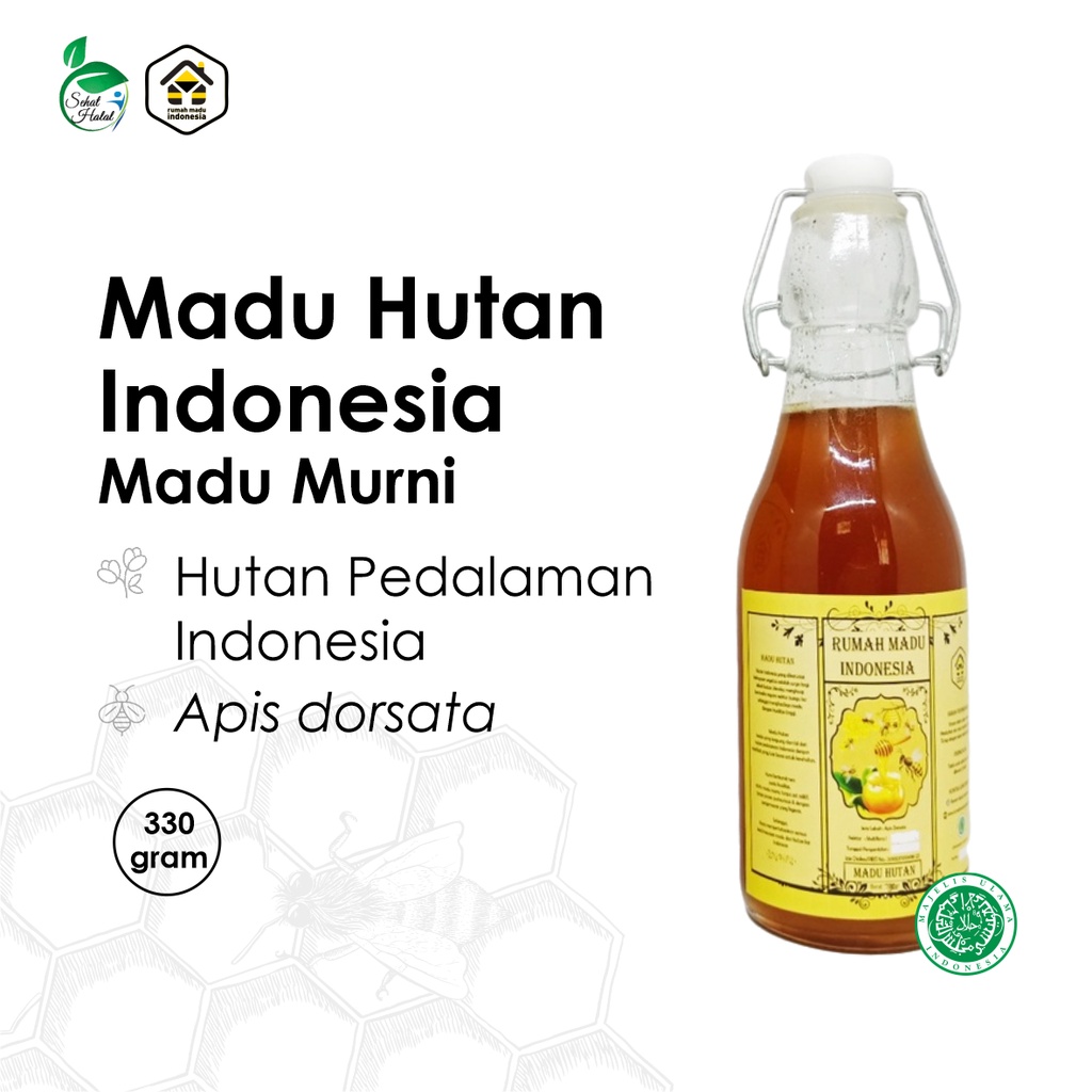 

Madu Murni Hutan Indonesia 330 gr Asli 100% Lebah Apis Dorsata Pure Raw Honey Alami BPOM Halal MUI