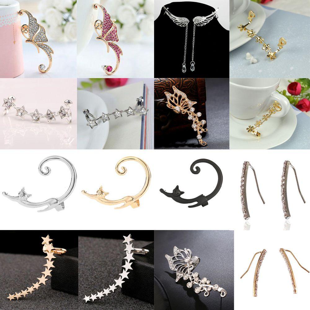 Lily 1PC/1pasang Kupu-Kupu Klip Anting Perhiasan Fashion Bungkus Panas Tulang Rawan Berlian-Tabur Bling Bling Kristal Telinga Stud