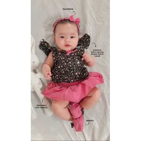 LOVE GEMPITA Baju setelan jumper rok bunga bandana sepatu pergi lucu fashion anak bayi perempuan cewek CLARA TALITHA / CLAIRE B CHEERFUL KOTAK / SAKURA cherry blossom astrid naomi