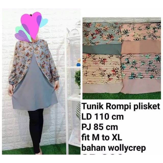 Tunik rompi motif plisket bunga