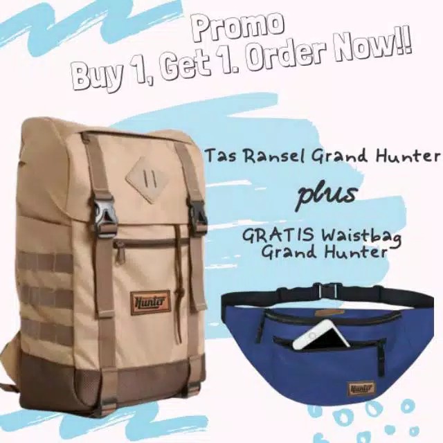 News Paket combo Promo Buy one Get One Bogie Ransel Fashionable free waistbag GrandHunter