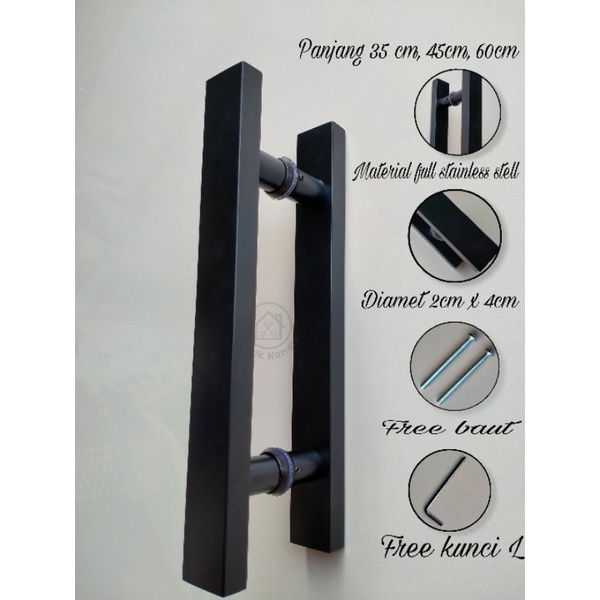 handle pintu rumah/gagang pintu/ pegangan pintu rumah minimalis full hitam 20cmx40cm