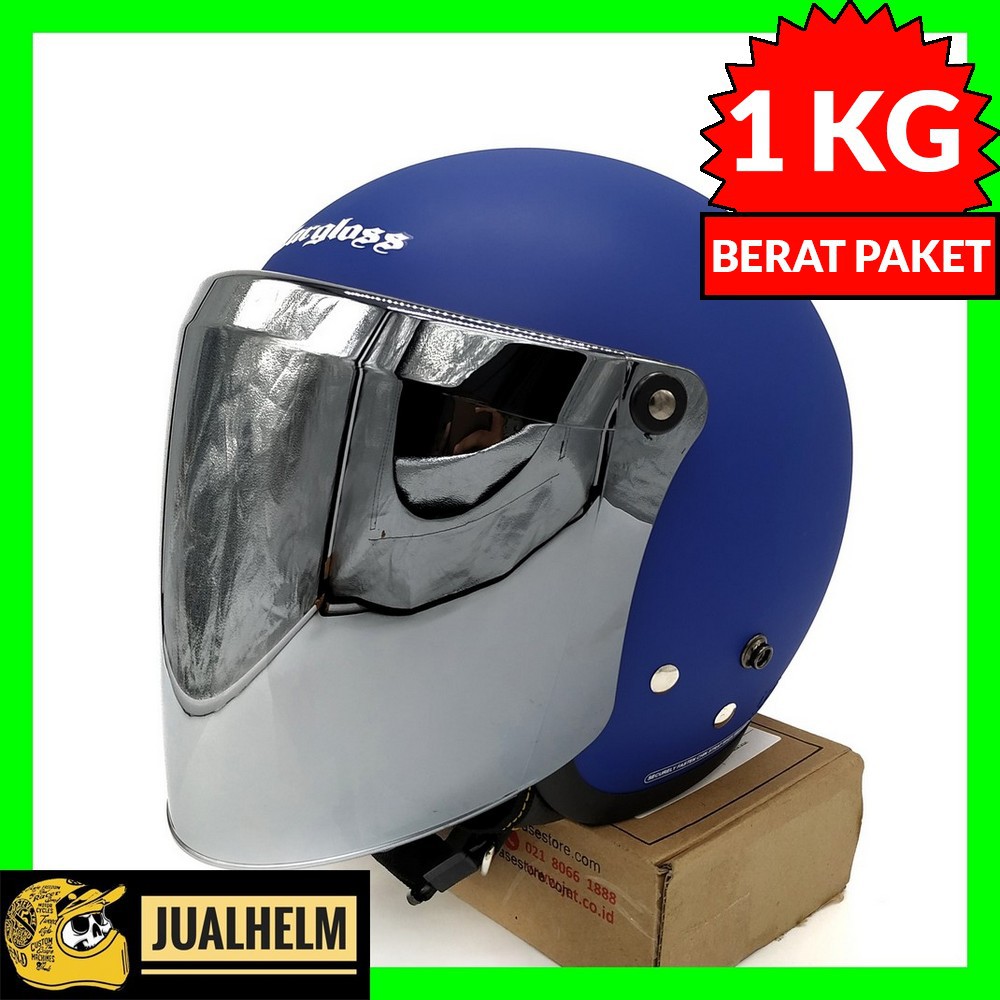 Helm Cargloss Retro Police Blue Doff + Kaca Snail Silver