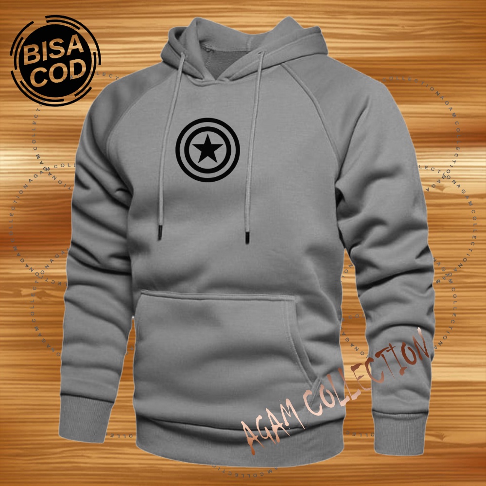 Agam collection Sweater Hoodie Distro Captain AM Round  Premium Text Hitam Atasan Pria Wanita Big Size