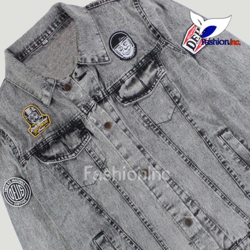COD BLACK NEW ARRIVAL JAKET LV DENIM Patch Pria ACDC Jaket jeans pria sanwash jaket pria patch sanwa