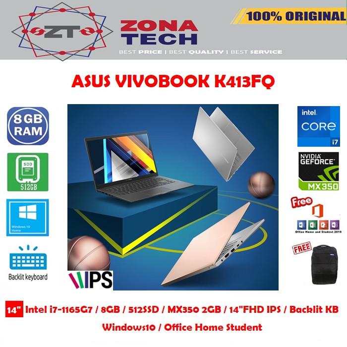 LAPTOP ASUS VIVOBOOK K413EQ - i7-1165G7 - 8GB - 512SSD