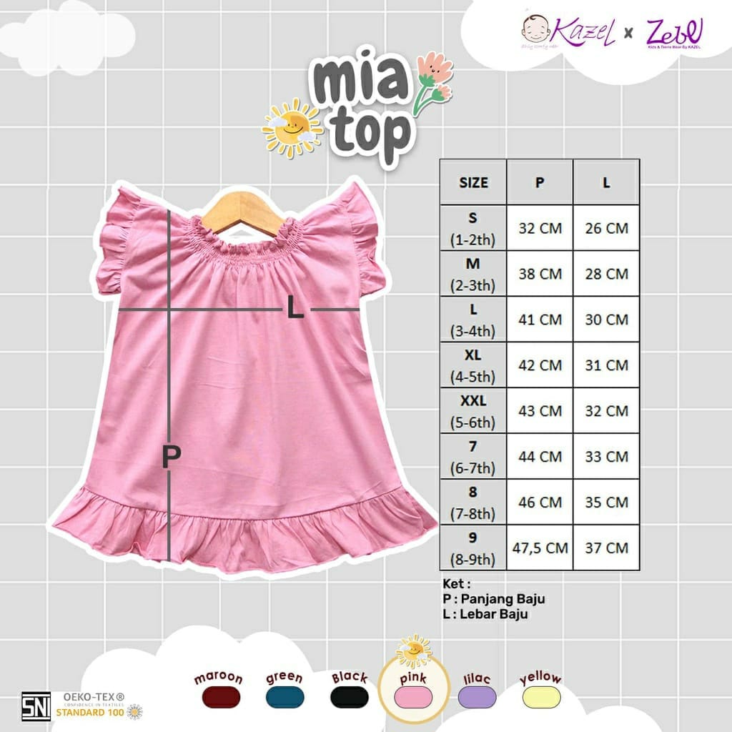 Kazel T-Shirt Mia Top - Baju Atasan Anak Perempuan isi 3 ( KZL-MT)