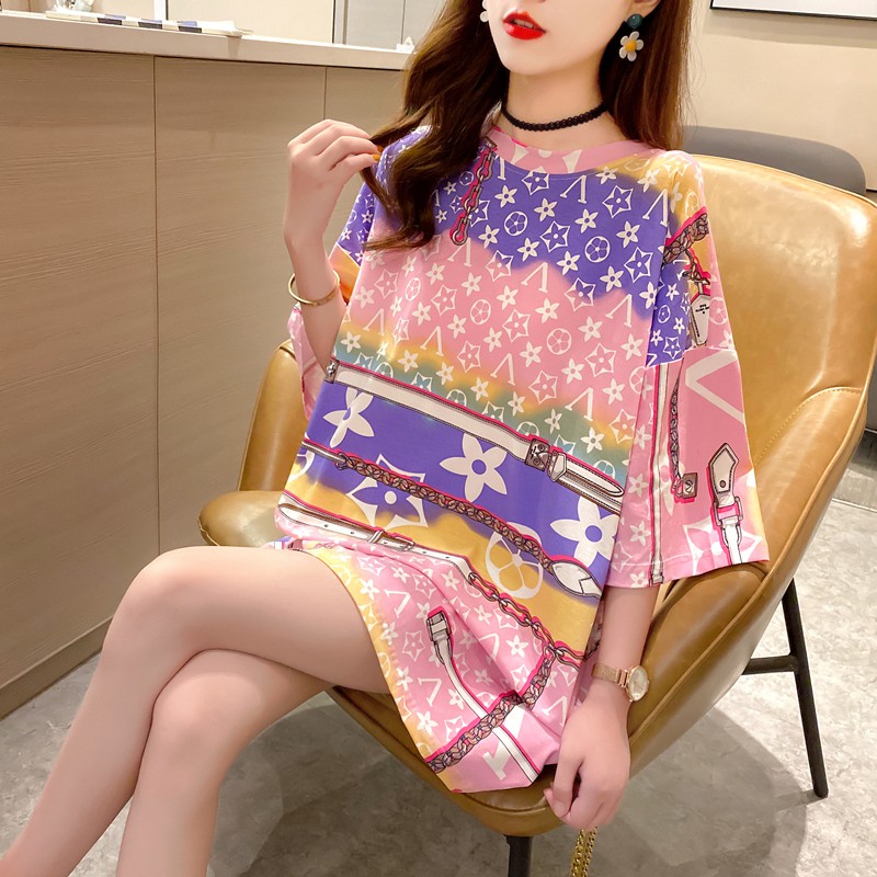 Kaos Import Wanita Atasan Oversize Tee Tshirt Motif LV Belt