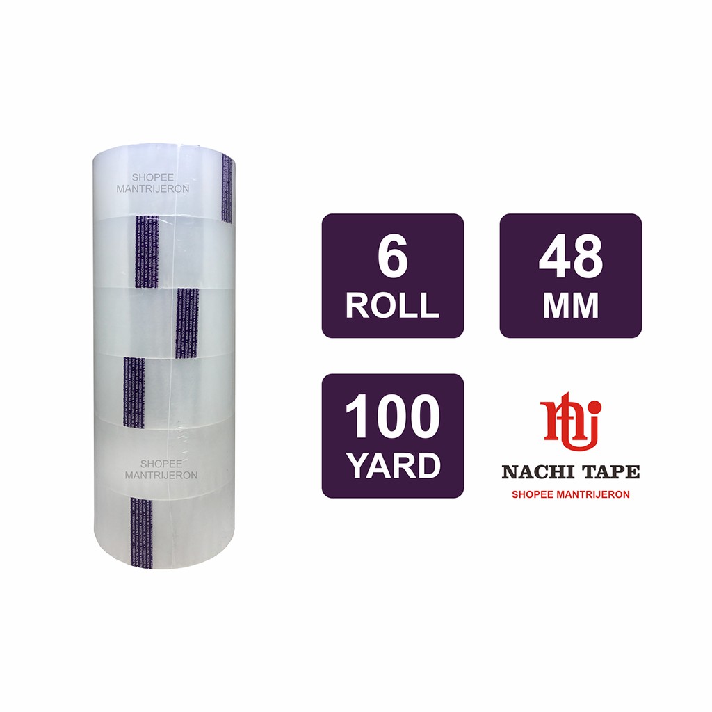 

Lakban Nachi Bening 2 inch Slop 6 Roll 48 mm 100 yard Isolasi Tape Solatip