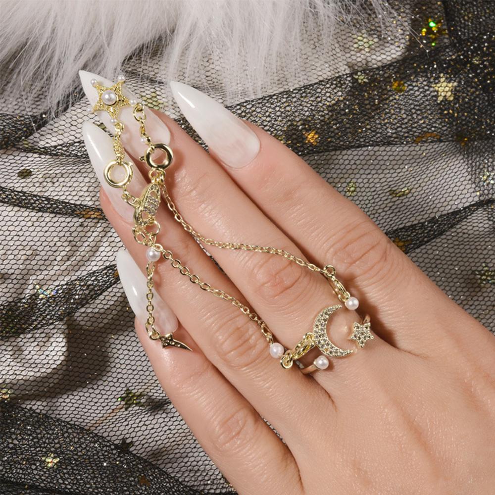 AUGUSTINA Agustinina Perhiasan Cincin Kuku Mutiara Flash Liontin Rumbai Mahkota Manicure Tools Zircon Nail Art Dekorasi