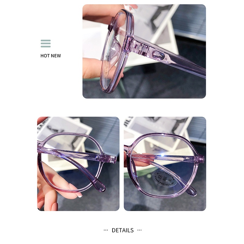 COD❤️Gradient Transparent/Black Frame Anti Blue Light Clear Lens Glasses for Women Retro Eyewear Kacamata Wanita Korea Fashion Anti-radiasi UV400