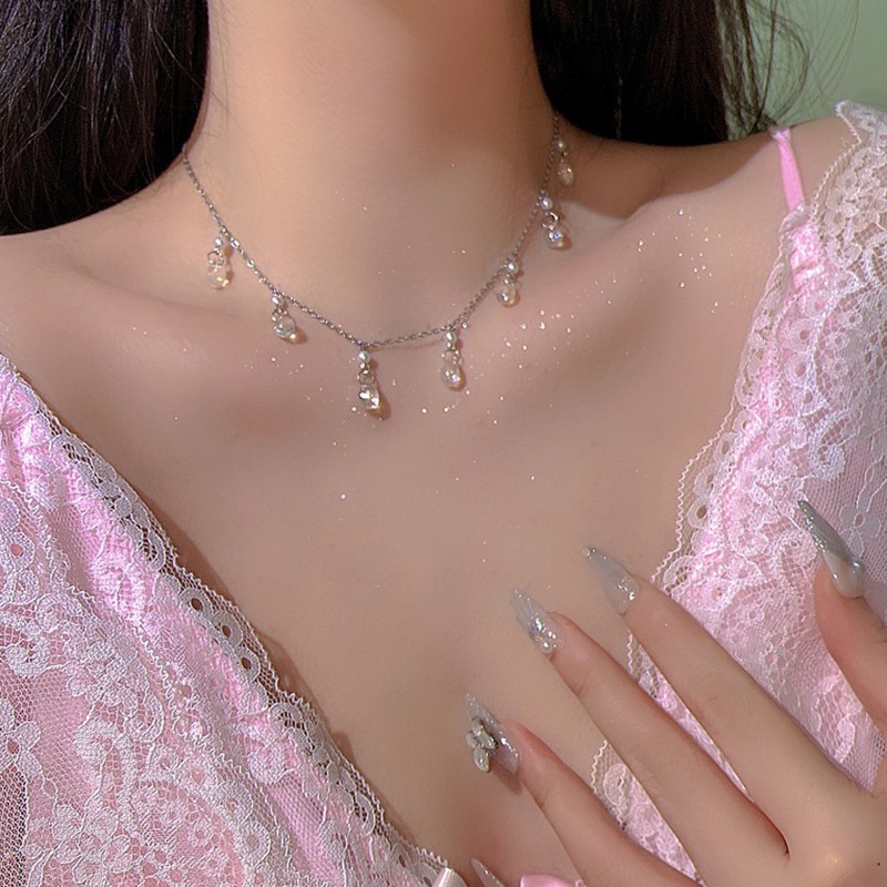 Kalung Rantai Dengan Liontin Rumbai Bentuk Tetesan Air Gaya Retro Korea Untuk Wanita
