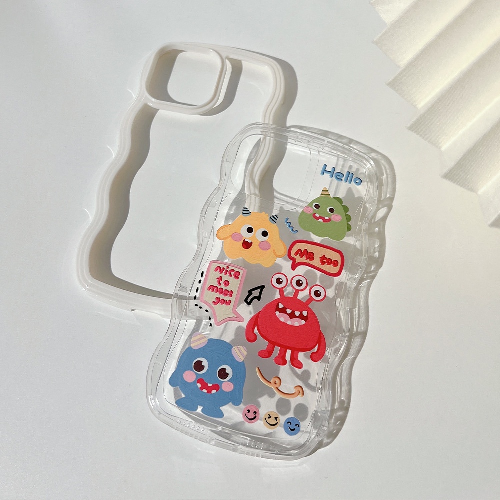 Monster Kartun Lucu 2in1 Twist Edge Transparan Lembut Phone Case Cover Untuk Iphone X XR XS 11 12 13 14 PLUS Pelindung PRO MAX