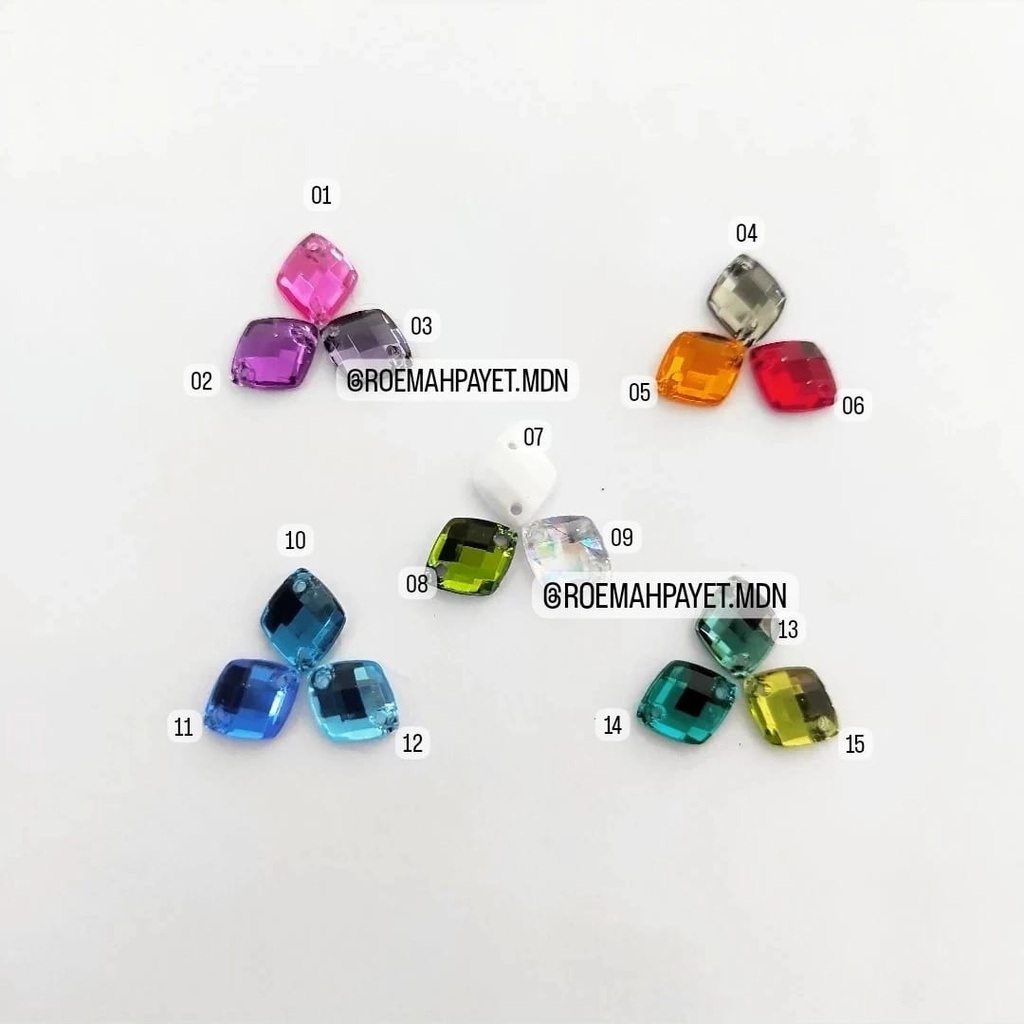 (GRADE A) BATU / PAYET AKRILIK / PAYET KRISTAL JAHIT / RESIN TAIWAN : DIAMOND / KETUPAT / SEGI EMPAT
